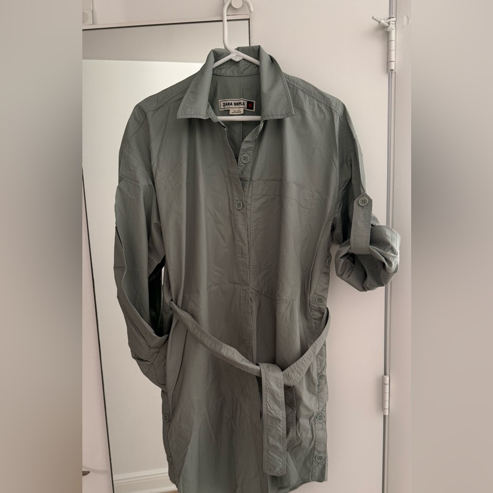 Zara SRPLS Stylish sage Button-Up Shirt dress